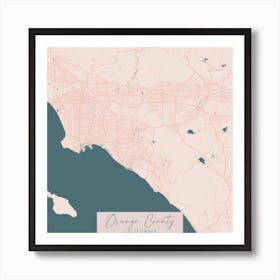 Orange County California Pink and Blue Cute Script Street Map Art Print