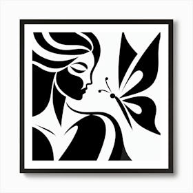 Monochrome Abstract Butterfly Woman 2 Art Print