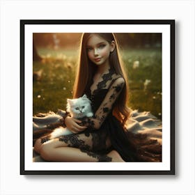 Girl With A Cat 6 Art Print