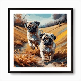 Two Pugs Running Art Print