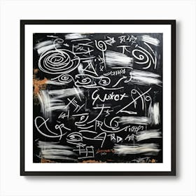 Abstract White Chalk And Black Wax Crayon Design Childrens Art Inspired Featuring Rough Strokes (6) Art Print