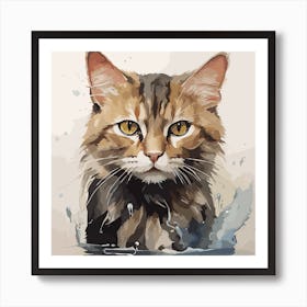 Serious Meow in Water Painting Art Print