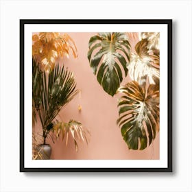 Tropical Plants Against A Pink Wall Art Print