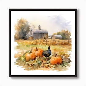 Farmhouse And Pumpkin Patch 2 Art Print