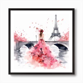 Watercolor Drawing Fashion Illustration Of Paris Eiffel Tower Art Print