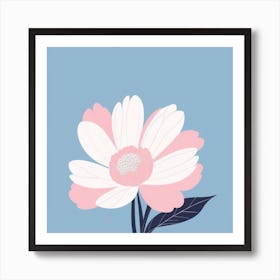 A White And Pink Flower In Minimalist Style Square Composition 341 Art Print