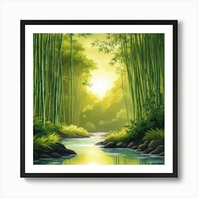 A Stream In A Bamboo Forest At Sun Rise Square Composition 252 Art Print