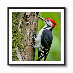 Woodpecker Bird Avian Feathers Beak Tree Drumming Forest Wildlife Nature Vibrant Plumage (2) Art Print