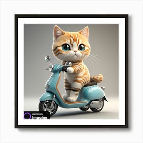 Cat On A Scooter Art Print