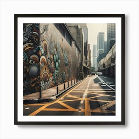 An Urban Street With Graffiti Style Painting With Textured Surfaces 7 Art Print