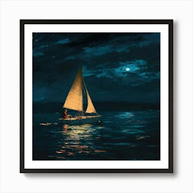 Sailboat At Night 2 Art Print