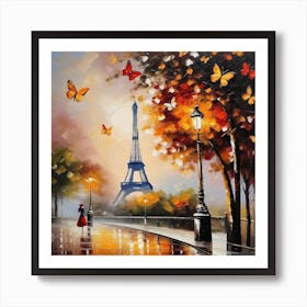 Eiffel Tower And Butterflies 1 Art Print