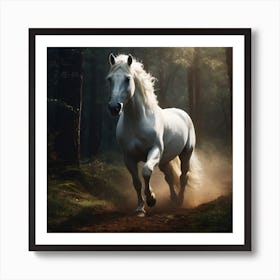 White Horse In The Forest Art Print