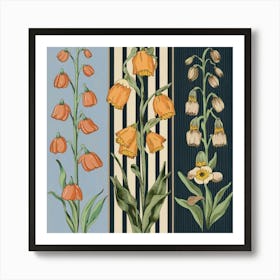 Three equal parts, each part containing a type of flowers 7 Art Print