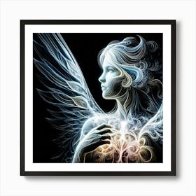 Angel Beauty In White Glowing Lines Creative Illustration 1 Art Print