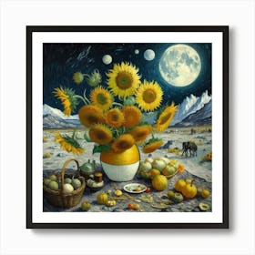 Van Gogh Painted A Sunflower Still Life On The Surface Of The Moon 2 Art Print