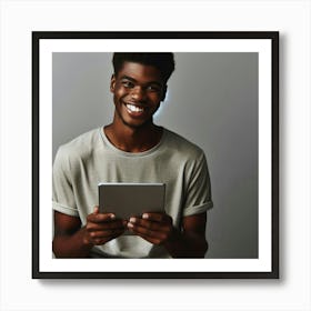 Happy Young Man Using Tablet Computer 1 Art Print