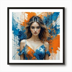 Very Beautiful Young Woman Shot Dress Beautiful Complex Background Orange And Blue Colorscinem Art Print