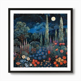 William Morris Inspired Night Garden Art Print