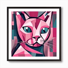 Cubist Pink Cat Art Print