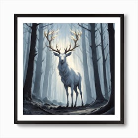 A White Stag In A Fog Forest In Minimalist Style Square Composition 72 Art Print