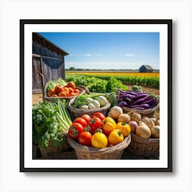 Assorted Vegetables In Peak Season Diverse Lush Greens Ripe Red Tomatoes Plump Purple Eggplants (6) Art Print