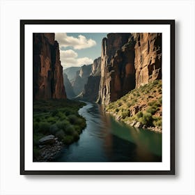 A Dramatic Canyon With Towering Rock Walls And A Winding River At The Bottom 2 Art Print