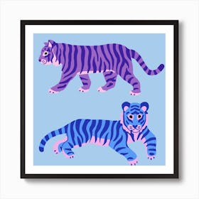 Blue And Purple Tigers Art Print