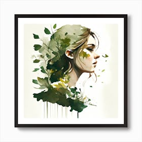 Girl With Leaves Autumn Watercolour Art Print