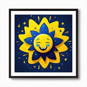 Lovely smiling sun on a blue gradient background 100 Art Print