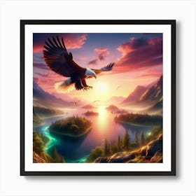 Create A Gorgeous Eagle Flying Across A Magical Serene Paradise Art Print