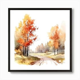 Watercolor Autumn Road 1 Art Print