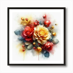 Watercolor design with beautiful roses oil painting abstract 18 Art Print