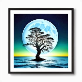 Lone Tree In The Ocean 2 Art Print