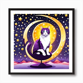 Cat On The Moon, vector art 4 Art Print