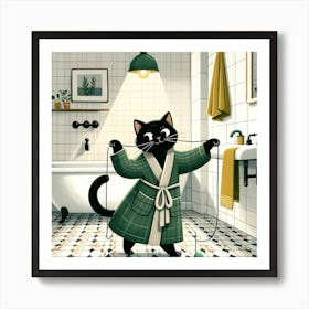 Cat In Bathroom Art Print