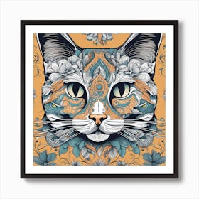 Cat With Flowers 3 Art Print