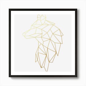 Wolf Geometric Abstract Gold Wolf Polygonal Art Print