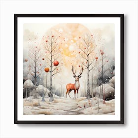 Frosty Serenity: Layered Christmas Deer Bliss Art Print