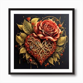 Heart and beautiful red rose 20 Art Print