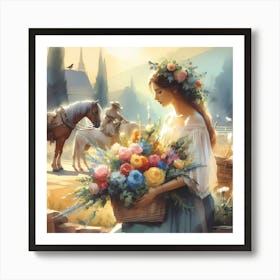 Girl With Flowers 16 Art Print