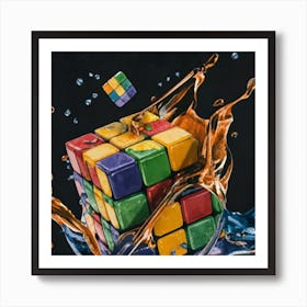 Colorful Rubiks Cube Dripping Paint 14 Art Print