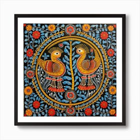 Two Birds In A Circle Madhubani Painting Indian Traditional Style Art Print