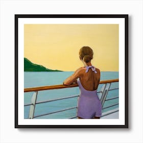 Woman Enjoying Cruise Sunset  Art Print