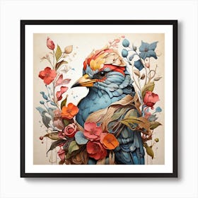 Bird With Flowers Art Print