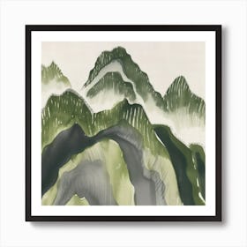 Japanese Watercolour Of Mount Kurai 2 Art Print