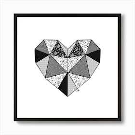 Floral Patchwork Heart Black and White Art Print