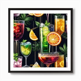 Alcoholic Drinks Seamless Pattern Art Print