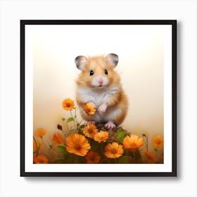 Hamster Amongst Orange Flowers 2 Art Print