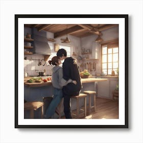 WOMAN AND MAN KISSING Art Print